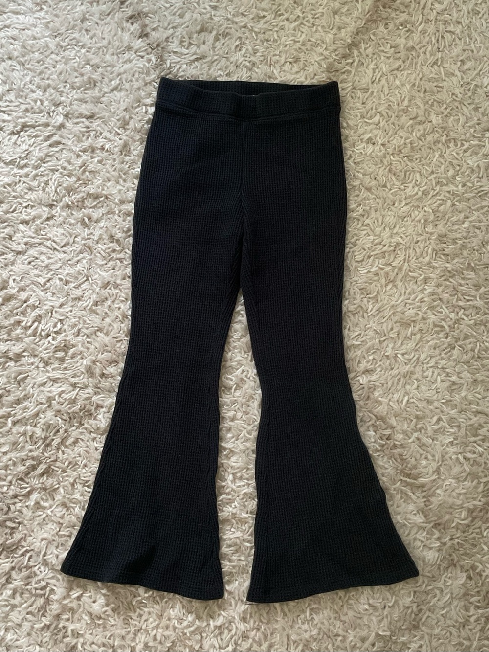 Black Waffle Knit Flare Pants